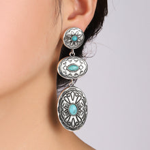 Load image into Gallery viewer, Retro Turquoise Oval Dangle Earrings
