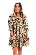 Load image into Gallery viewer, Multicolor Abstract Print Shirred Half Sleeve Square Neck Mini Dress
