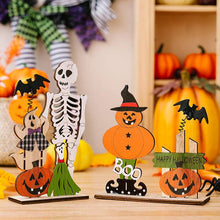 Load image into Gallery viewer, Wooden Halloween Skull Pumpkin Spring Bat Ornament
