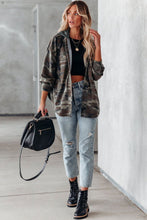 Load image into Gallery viewer, Green Camo Print Button Up Hooded Jacket
