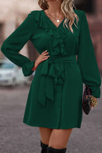 Load image into Gallery viewer, Ruffled Flounce Sleeve V-Neck Belted Dress
