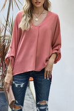 Load image into Gallery viewer, V Neck 3/4 Sleeve High Low Hem Shirt
