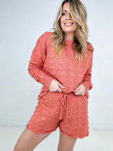 Load image into Gallery viewer, Orange 2Pcs Scalloped Long Sleeve Sweater And Shorts Set
