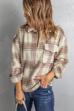 Load image into Gallery viewer, Double Take Plaid Half-Zip Collared Curved Hem Sweatshirt
