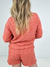 Load image into Gallery viewer, Orange 2Pcs Scalloped Long Sleeve Sweater And Shorts Set

