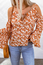 Load image into Gallery viewer, Floral Cold-Shoulder Flare Sleeve Blouse
