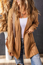 Load image into Gallery viewer, Ribbed Trim Eyelet Cable Knit Cardigan
