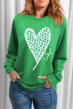 Load image into Gallery viewer, Lucky Clover Heart Graphic Raglan Sleeve Sweatshirt
