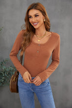 Load image into Gallery viewer, Crewneck Buttons Ribbed Knit Long Sleeve Top
