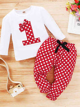 Load image into Gallery viewer, Round Neck Number One Graphic T-shirt and Polka Dot Pants Set
