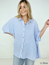 Load image into Gallery viewer, Zenana "Lucky Stripes" Oversized Striped Short Sleeve Button-Up Shirt
