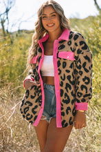 Load image into Gallery viewer, Leopard Contrast Teddy Shacket with Pockets
