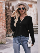 Load image into Gallery viewer, Double Take Buttoned Notched Neck Long Sleeve Top

