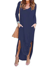 Load image into Gallery viewer, Split Long Sleeve V-Neck Maxi Dress
