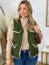 Load image into Gallery viewer, Green V-Neck Side Pocket Zipper Up Vest Coat
