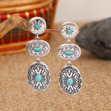 Load image into Gallery viewer, Retro Turquoise Oval Dangle Earrings
