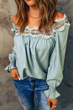 Load image into Gallery viewer, Green Lace Hollow-Out Scalloped Neck Blouse
