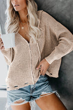 Load image into Gallery viewer, Zipper V-Neck Dropped Sleeve Hooded Solid Sweater
