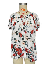 Load image into Gallery viewer, White Floral Print Buttons Tiered Ruffled Short Sleeve Shirt
