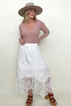 Load image into Gallery viewer, White Lace Asymmetrical Hem Maxi Skirt
