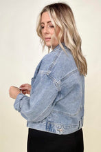 Load image into Gallery viewer, Rivet Studded Pocketed Denim Jacket
