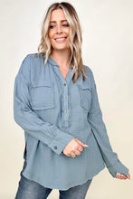 Load image into Gallery viewer, Zenana Gauze Split Neck Button Front Top
