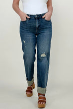Load image into Gallery viewer, Judy Blue Mid-Rise Destroy &amp; Single Cuff Dad Jean Straight Jeans
