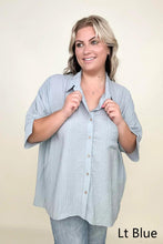 Load image into Gallery viewer, Umgee Pleated Batwing Short Sleeve Button Up Top
